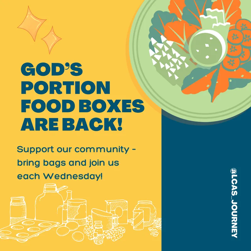 God’s Portion food boxes graphic for Lewis County Adventist School