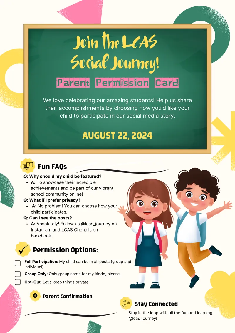 Illustrated parent permission card for the LCAS social journey
