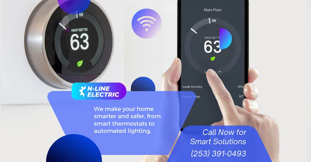 Ad creative showing a smart thermostat and N-Line branding
